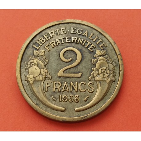 FRANCIA 2 FRANCOS 1938 DAMA Tipo MORLON KM.886 MONEDA DE LATON MBC+ France 2 Francs