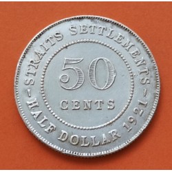 ESTRECHOS MALAYOS 50 CENTIMOS 1921 REY JORGE V KM.35.1 MONEDA DE PLATA MBC Straits Settlements 50 Cents Ref/1