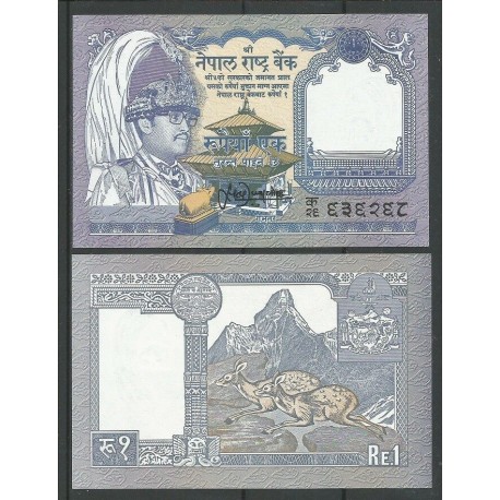 NEPAL 1 RUPIA 1991 MONTAÑA y CERVATILLOS Firma 13 Pick 37 BILLETE SC 1 Rupee UNC BANKNOTE