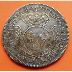 .@RARA@ FRANCIA 1 ECU 1694 Letra M TOULOUSE Rey LOUIS XIV el REY SOL MONEDA DE PLATA KM.298 France & Navarra argent