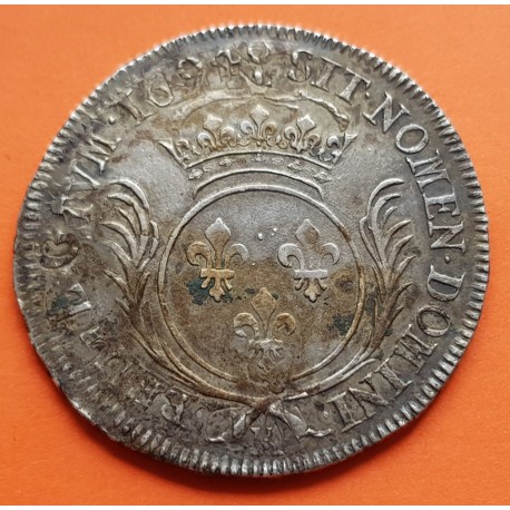 .@RARA@ FRANCIA 1 ECU 1694 Letra M TOULOUSE Rey LOUIS XIV el REY SOL MONEDA DE PLATA KM.298 France & Navarra argent