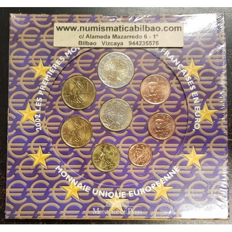 FRANCIA CARTERA OFICIAL EUROS 2002 SC 1+2+5+10+20+50 Centimos + 1 EURO + 2 EUROS 2002 UNC BU EUROSET KMS