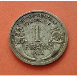 AFRICA ECUATORIAL FRANCESA 1 FRANCO 1943 GALLO BRONCE KM*2A