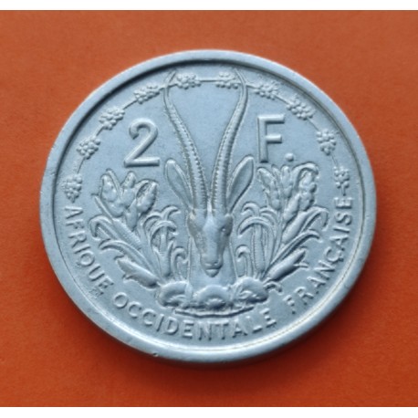 AFRICA OCCIDENTAL FRANCESA 2 FRANCOS 1948 ANTILOPE KM.4 MONEDA DE ALUMINIO EBC @ESCASA@ Afrique Occidentale Francaise