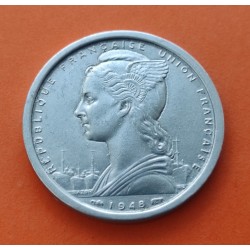 AFRICA OCCIDENTAL FRANCESA 2 FRANCOS 1948 ANTILOPE KM.4 MONEDA DE ALUMINIO EBC @ESCASA@ Afrique Occidentale Francaise