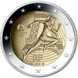 . @ENVIO INMEDIATO@ 1 moneda x FRANCIA 2 EUROS 2021 OLIMPIADA DE PARIS 2024 2ª CONMEMORATIVA SC Se envía 1 COINCARD al azar
