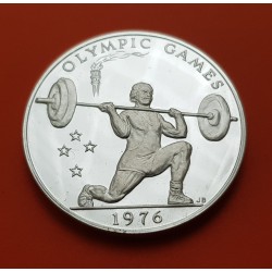 SAMOA I SISIFO 1 DOLAR 1976 HALTEROFILIA OLYMPIC GAMES KM.22A MONEDA DE PLATA PROOF Western Samoa 1 Tala 1976