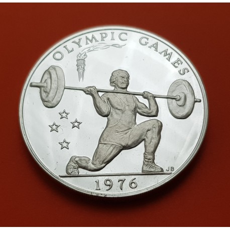 SAMOA I SISIFO 1 DOLAR 1976 HALTEROFILIA OLYMPIC GAMES KM.22A MONEDA DE PLATA PROOF Western Samoa 1 Tala 1976