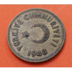 TURQUIA 25 KURUS 1948 MEDIA LUNA y ESTRELLA KM.886 MONEDA DE LATON MBC++ Turkey