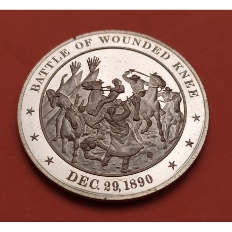 @OFERTA@ ESTADOS UNIDOS MEDALLA CONMEMORATIVA 1890 BATALLA DE WOUNDED KNEE INDIOS SIOUX LATON PROOFLIKE USA