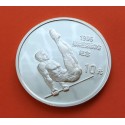 CHINA 10 YUAN 1995 GIMNASTA EN BARRA OLIMPIADA DE ATLANTA 1996 KM.761 MONEDA DE PLATA PROOF 1 ONZA