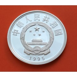 CHINA 10 YUAN 1995 GIMNASTA EN BARRA OLIMPIADA DE ATLANTA 1996 KM.761 MONEDA DE PLATA PROOF