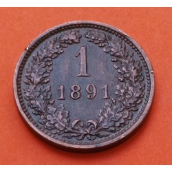 AUSTRIA 1 KREUZER 1891 A AGUILA Época del Archiduque FRANCISCO JOSE I KM.2187 MONEDA DE BRONCE MBC+ Österreich