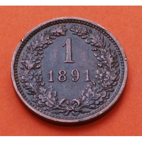 AUSTRIA 1 KREUZER 1891 A AGUILA Época del Archiduque FRANCISCO JOSE I KM.2187 MONEDA DE BRONCE MBC+ Österreich