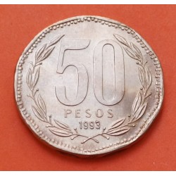 CHILE 50 PESOS 1993 LIBERTADOR O'HIGGINS KM.219.2 MONEDA DE LATON SC-