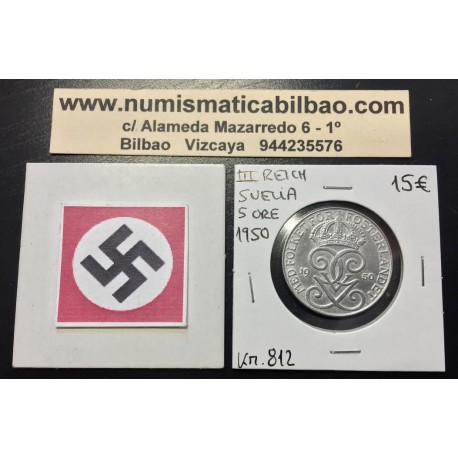 SUECIA 5 ORE 1950 SIGLAS REALES BAJO CORONA KM.812 MONEDA DE ZINC POST OCUPACION NAZI III REICH WWII Sweden