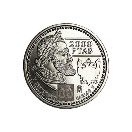 ESPAÑA 2000 PESETAS 2000 V CENTENARIO EMPERADOR CARLOS V KM.1015 MONEDA DE PLATA SC @NO BOLSA ORIGINAL@