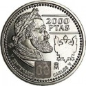 ESPAÑA 2000 PESETAS 2000 V CENTENARIO EMPERADOR CARLOS V KM.1015 MONEDA DE PLATA SC @NO BOLSA ORIGINAL@