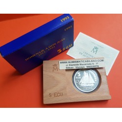 ESPAÑA 5 ECU 1993 DON JUAN DE BORBON PLATA PROOF ESTUCHE