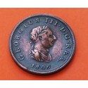 INGLATERRA 1/2 PENIQUE 1806 BRITANNIA GEORGIUS III KM 662 MONEDA DE BRONCE EBC UK 1 penny coin