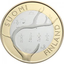 FINLANDIA 5 EUROS 2011 Provincia de LAPONIA - NIÑOS y CUERNOS DE RENO moneda nº 8 SC MONEDA BIMETALICA Finnland