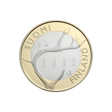 FINLANDIA 5 EUROS 2011 Provincia de LAPONIA - NIÑOS y CUERNOS DE RENO moneda nº 8 SC MONEDA BIMETALICA Finnland