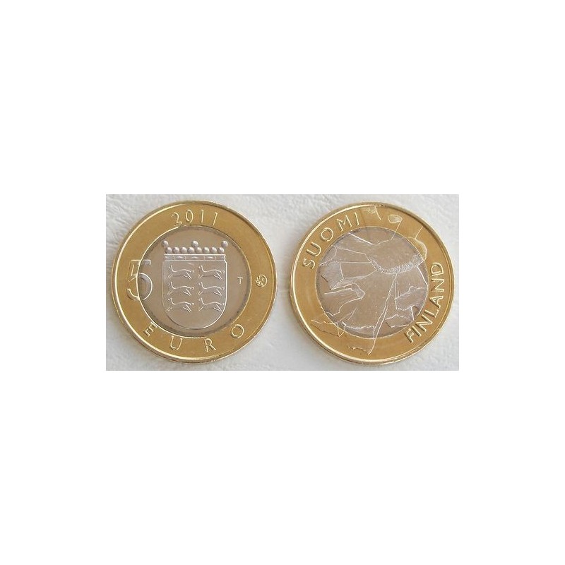 FINLANDIA 5 EUROS 2011 Provincia de OSTROBOTNIA - TROZOS DE LEÑA moneda nº 7 SC MONEDA BIMETALICA Finnland