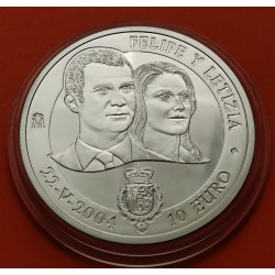 ESPAÑA 10 EUROS 2004 BODA FELIPE VI y LETIZIA PLATA SET FNMT