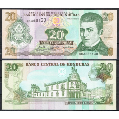 HONDURAS 20 LEMPIRAS 2006 DIONISIO DE HERRERA y CASA PRESIDENCIALPick 93 BILLETE SC UNC BANKNOTE