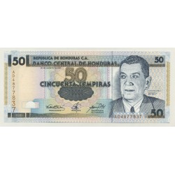 HONDURAS 50 LEMPIRAS 2001 JUAN MANUEL GALVEZ y BANCO CENTRAL Pick 88A BILLETE SC UNC BANKNOTE