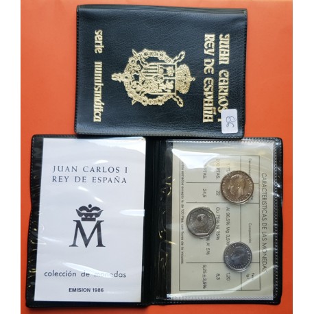 ESPAÑA CARTERA 1986 SC : 1 PESETA 1986 + 100 PESETAS 1986 + 200 PESETAS 1986 JUAN CARLOS I 3 MONEDAS SC