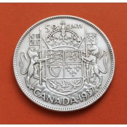 CANADA 50 CENTAVOS 1937 REY JORGE VI y ESCUDO KM.36 MONEDA DE PLATA EBC- Silver Half Dollar 50 Cents