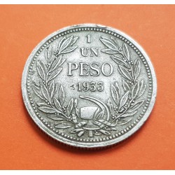 CHILE 1 PESO 1933 So CONDOR SOBRE RISCO Ceca de Santiago KM.152.2 MONEDA DE NICKEL MBC- coin REPUBLICA DE CHILE