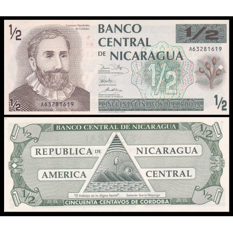 NICARAGUA 1/2 CORDOBA 1991 FRANCISCO HERNANDEZ DE CORDOBA Pick 171 BILLETE SC Medio 50 Centavos UNC BANKNOTE