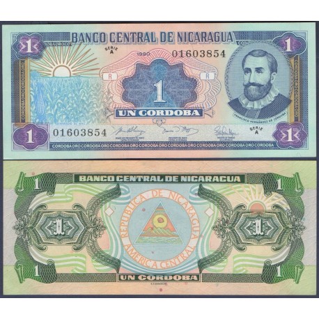 NICARAGUA 1 CORDOBA 1990 FRANCISCO HERNANDEZ DE CORDOBA Pick 173 BILLETE SC UNC BANKNOTE