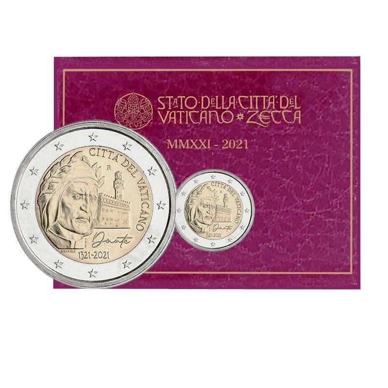 . 2ª moneda x VATICANO 2 EUROS 2021 DANTE ALIGHIERI 700 AÑOS DE SU MUERTE SC CONMEMORATIVA ESTUCHE COINCARD