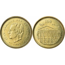 ESPAÑA 100 PESETAS 1997 JUAN CARLOS I FLOR DE LIS HACIA EL EDIFICIO MONEDA DE LATON SC