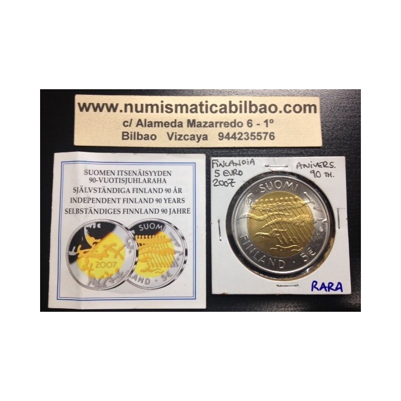 FINLANDIA 5 EUROS 2007 INDEPENDENCIA BIMETALICA SC FINNLAND @MONEDA RARA@