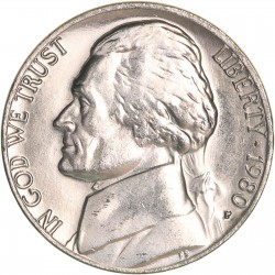 ESTADOS UNIDOS 5 CENTAVOS 1980 P JEFFERSON KM.A192 MONEDA DE NICKEL SC USA 5 Cent