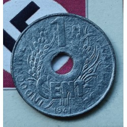 INDOCHINA 1 CENTIMO 1941 COLONIA FRANCESA KM.21.1 MONEDA DE ZINC OCUPACION NAZI III REICH WWII @RARA@ INDOCHINE Lotus