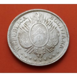 BOLIVIA 50 CENTAVOS 1899 C.B. Ceca de POTOSI KM.161 @DESGASTE CENTRAL@ MONEDA DE PLATA MBC+ silver coin