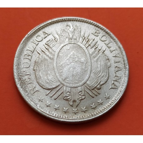 BOLIVIA 50 CENTAVOS 1899 C.B. Ceca de POTOSI KM.161 @DESGASTE CENTRAL@ MONEDA DE PLATA MBC+ silver coin
