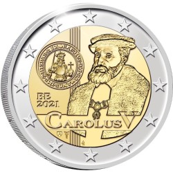 . 2ª moneda x BELGICA 2 EUROS 2021 CARLOS I DE ESPAÑA y V DE ALEMANIA SC CONMEMORATIVA Coincard HOLANDES