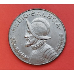 .PANAMA 1/2 MEDIO BALBOA 1953 CINCUENTENARIO PLATA SC SILVER