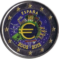 @MONEDA EN COLORES@ ESPAÑA 2 EUROS 2012 X ANIVERSARIO DEL EURO SIN CIRCULAR CAPSULA