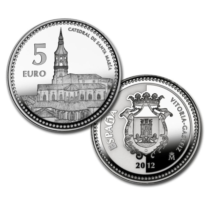 ESPAÑA 5 EUROS 2012 Ciudad de VITORIA - CATEDRAL DE SANTA MARIA MONEDA DE PLATA ESTUCHE FNMT CAPSULA