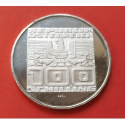 0,50 ONZAS x AUSTRIA 100 SCHILLINGS 1975 TRATADO DEL ESTADO 20 Aniv.o KM.2924 MONEDA DE PLATA SC Osterreich silver