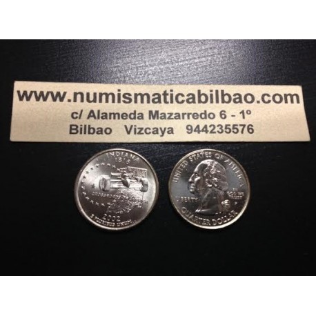 ESTADOS UNIDOS 1/4 DOLAR 25 CENTAVOS 2002 P SC INDIANA COCHE F1