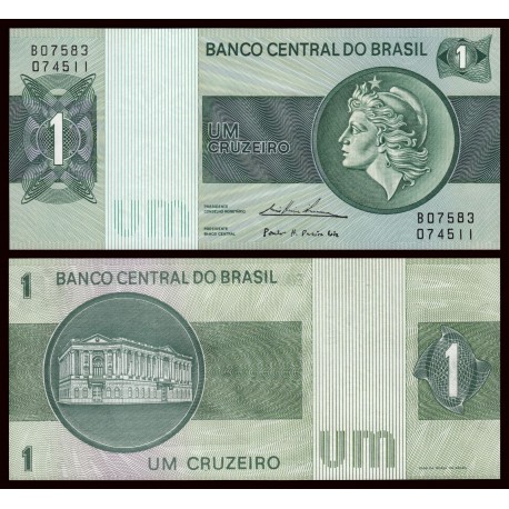 BRASIL 1 CRUZEIRO 1972 DAMA y PALACIO Pick 191AB BILLETE SC Brazil UNC BANKNOTE