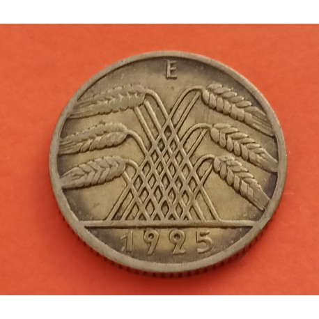 ALEMANIA 10 REICHSPFENNIG 1925 E REPUBLICA DEL WEIMAR KM.40 MONEDA DE LATON MBC Germany Deutsches Reich 10 RPF